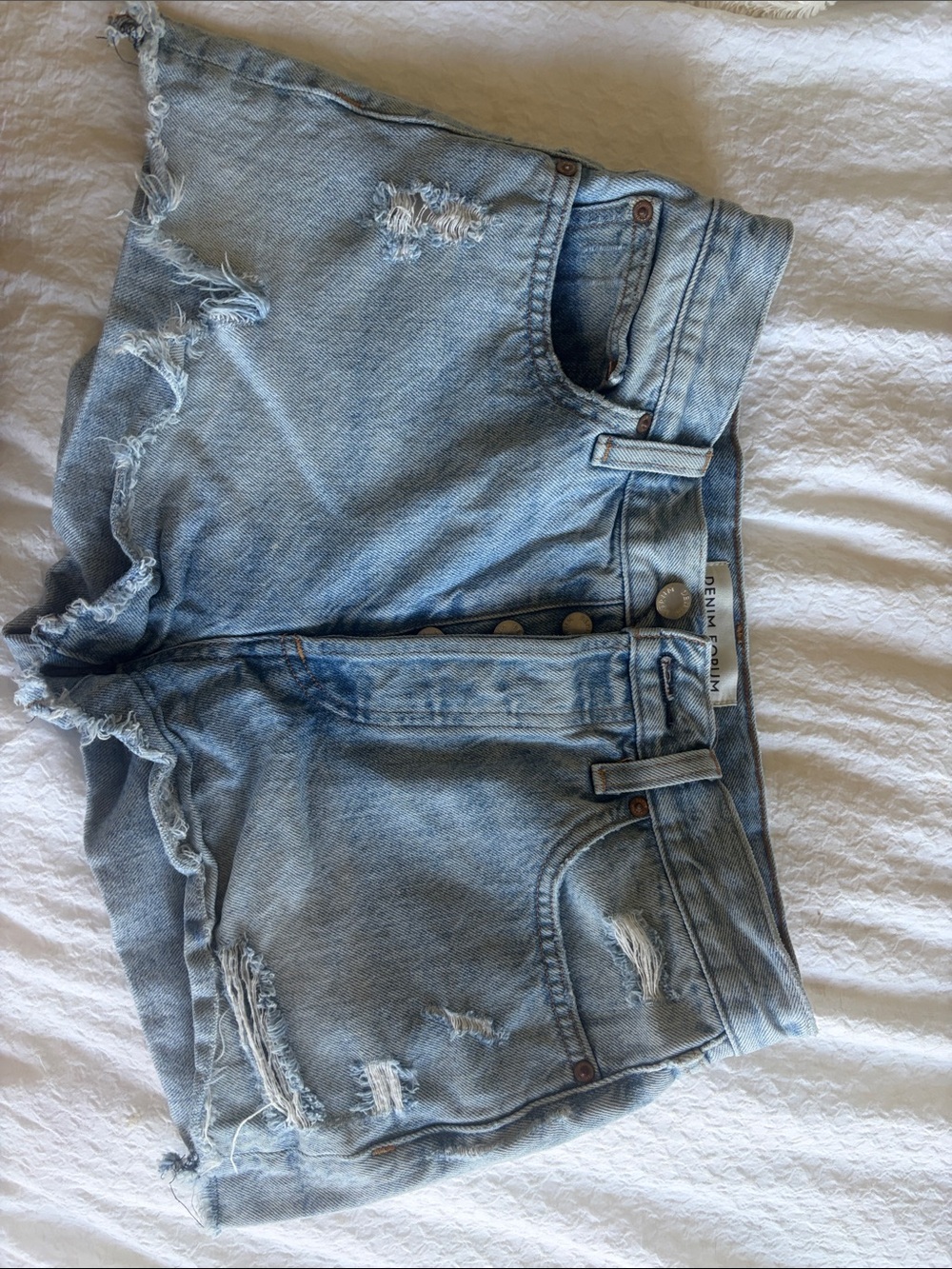 Aritzia Light Blue Distressed High-Rise Jean Shorts